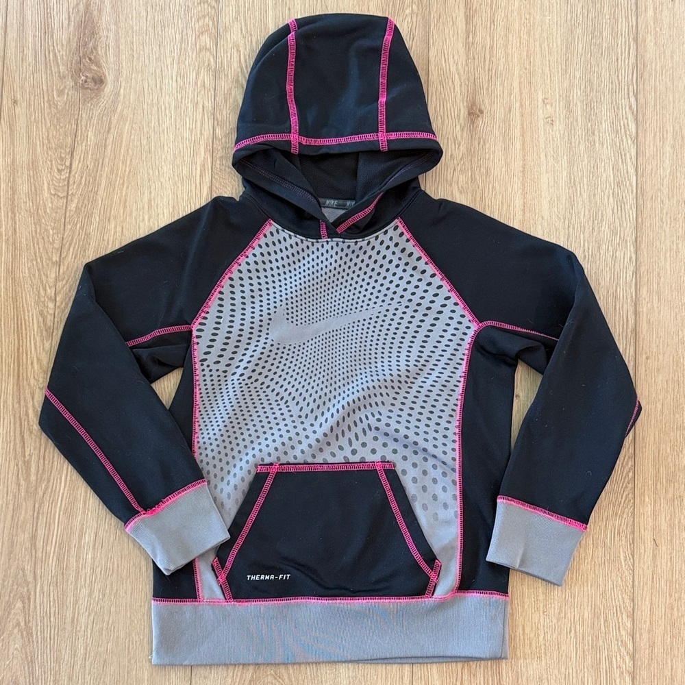 Nike Kids Black and Gray Hoodie with Pink Trim